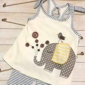 Baby elephant with bird embroidered top & legging